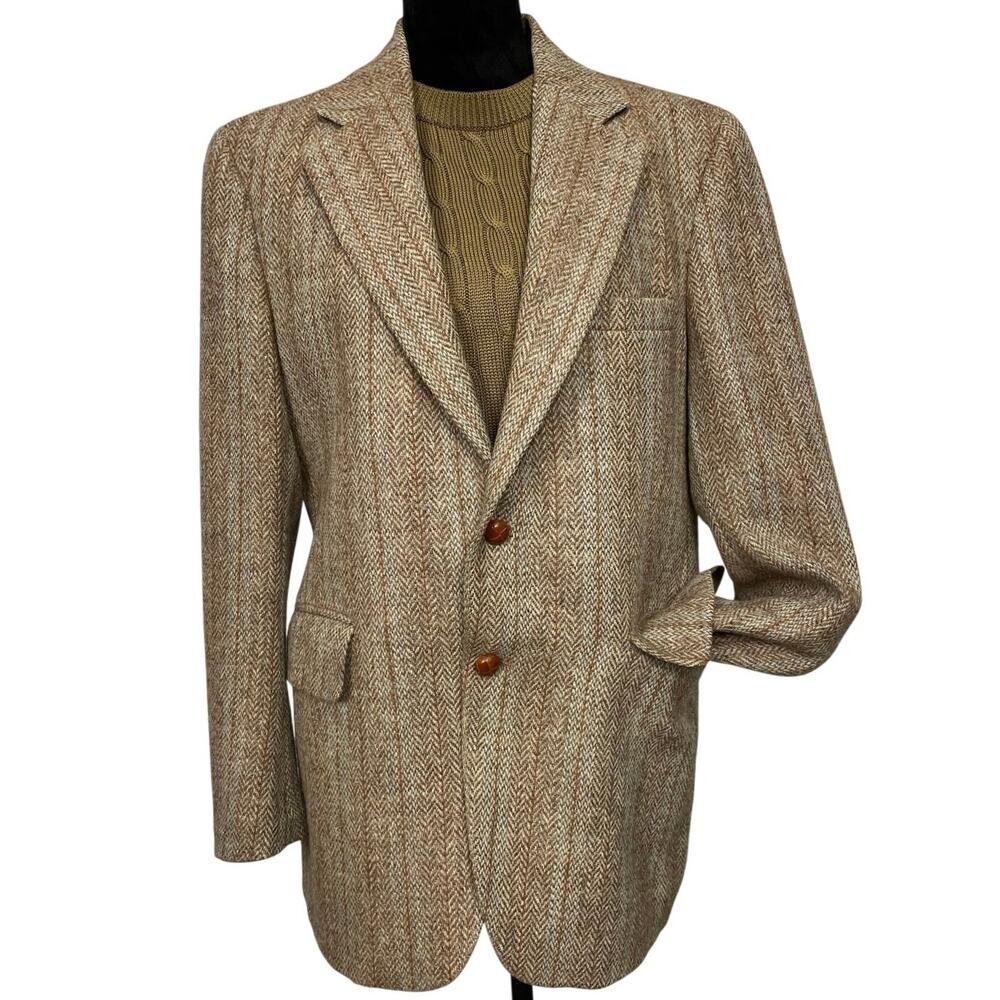 EUC - Vintage Harris Tweed Brown Tone Scottish Herringbone Wool Blazer
